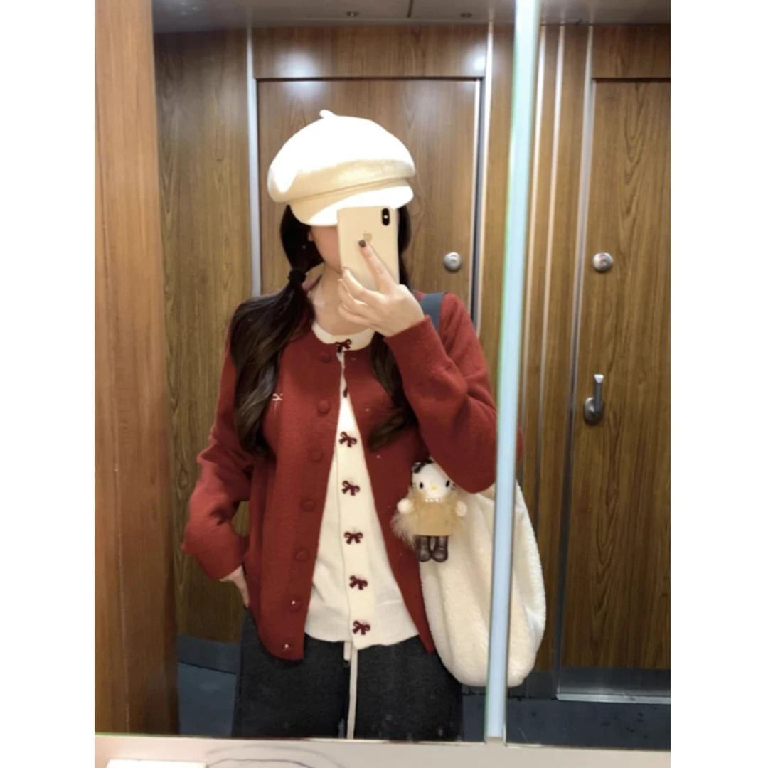特大码300斤宽松型高级感蝴蝶结通勤女毛针织衫百搭撞色宽松短款