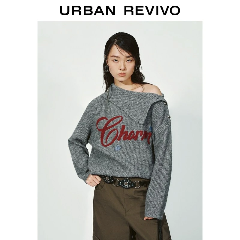 UR2025冬季新款女装潮流撞色字母提花纽扣针织衫UYV950117