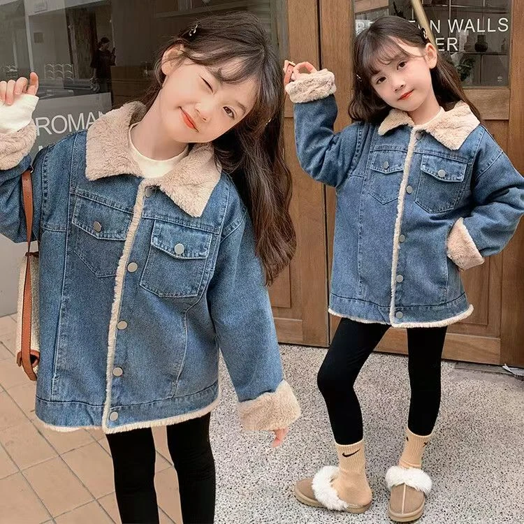 男女童2025秋冬新款韩版时尚休闲儿童百搭加绒加厚牛仔外套