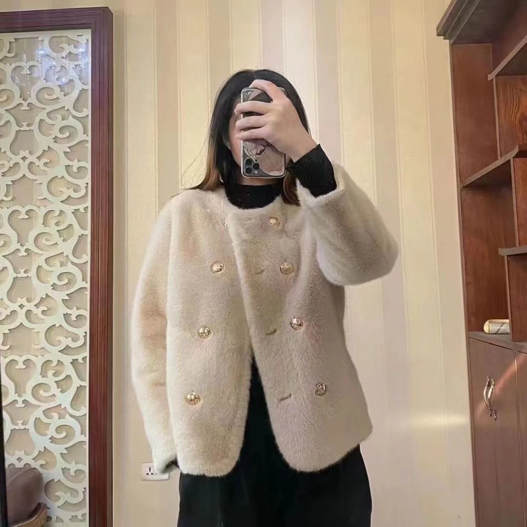 纽扣女厚款口袋短外套时尚百搭轻奢秋冬冬季红色短款洋气女装