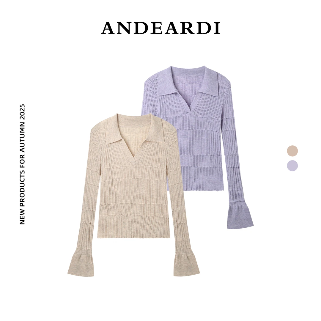 ANDEARDI针织长袖翻领设计感毛针织衫秋冬韩系紫色针织衫显瘦