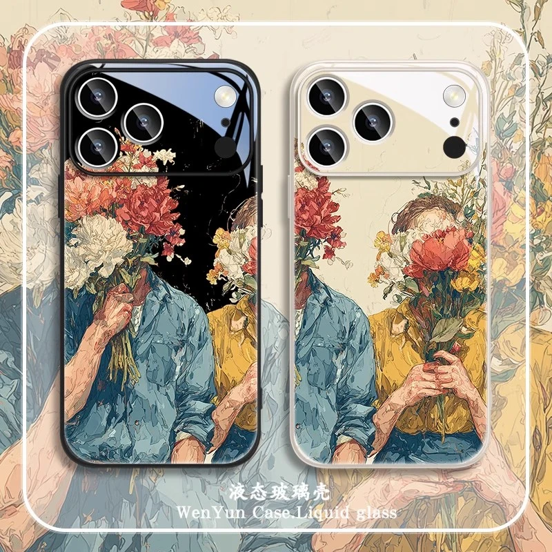 油画男女iPhone16ProMax适用苹果17手机壳air新款15plus情侣14pro