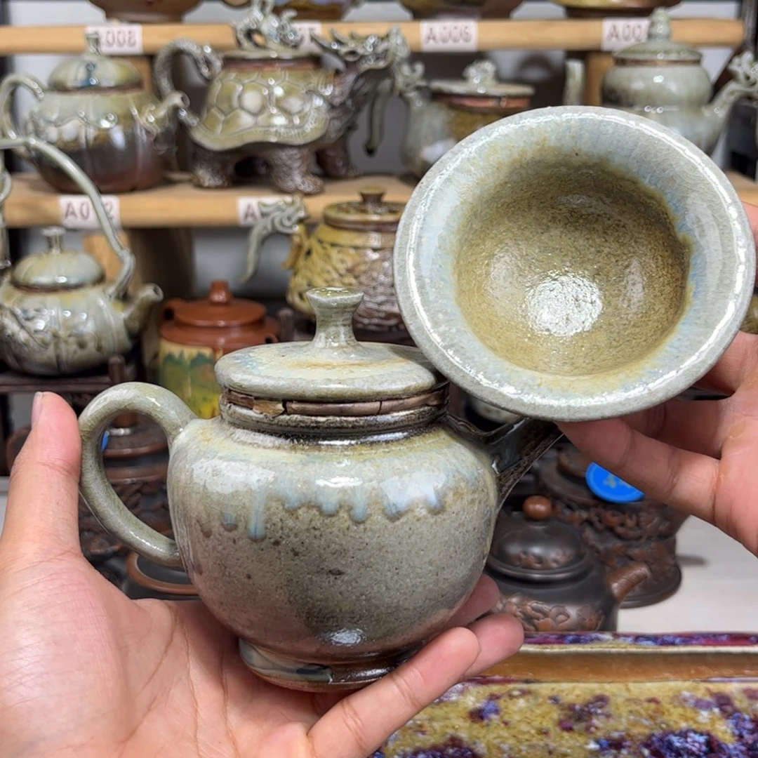 建水紫陶220cc白泥柴烧匏尊壶，建水紫陶传承纯裸坯柴烧