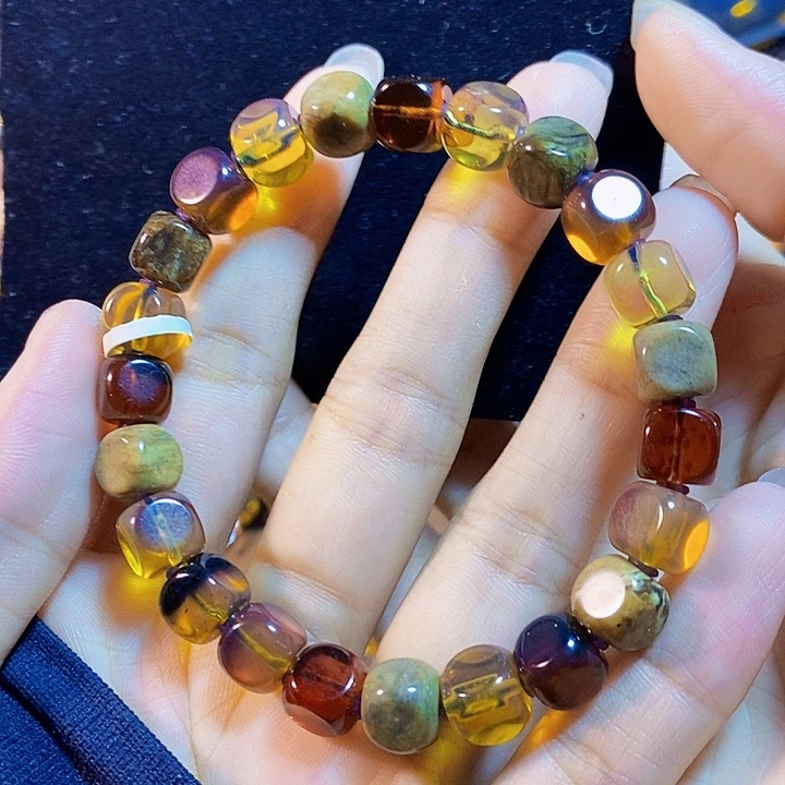 琥珀未镶嵌珠宝奇石方糖多宝手串