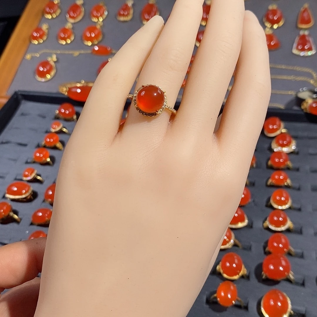 南红玛瑙戒指银S925镶嵌