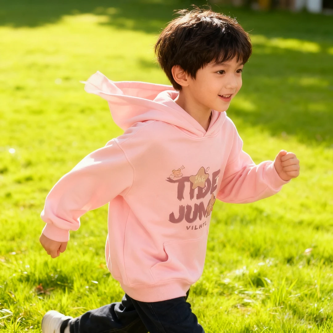 2025秋冬季新款儿童字母印花连帽卫衣女童中大童小学生加绒上衣服