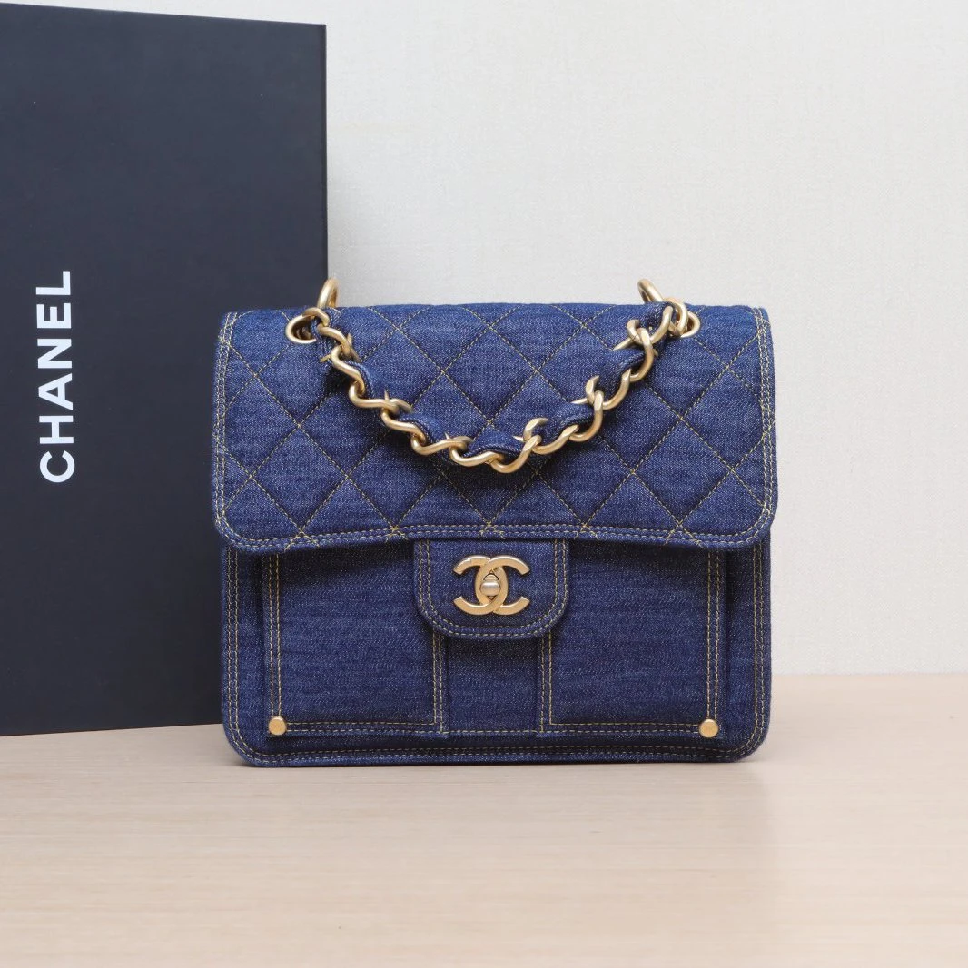 99新 Chanel/香奈儿 小花Jerry活动23S 手柄双肩包 牛仔蓝 芯片