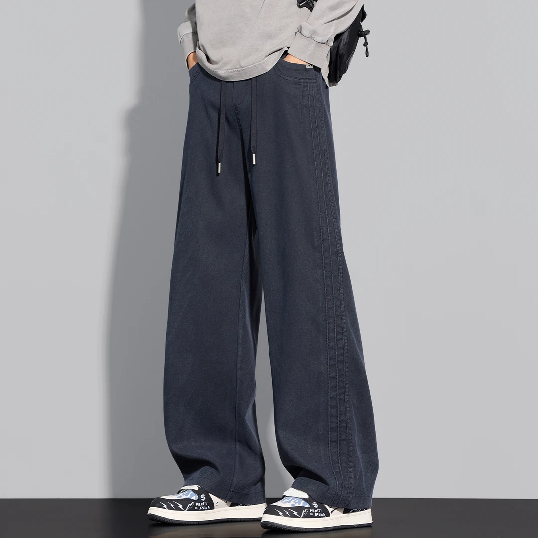美式高街垂感阔腿水洗牛仔裤男士2025秋季潮牌痞帅宽松直筒休闲裤