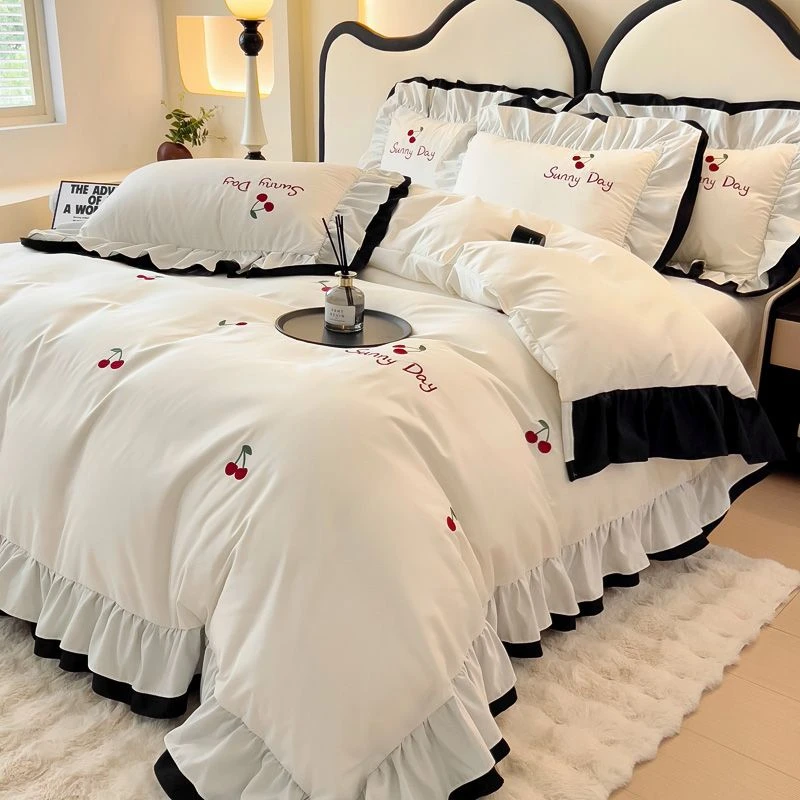 云朵棉满版绣花四季款四件套花边韩版被套公主加绣床上用品