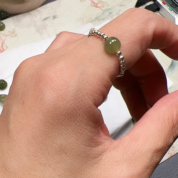 和田玉戒指银S925镶嵌9