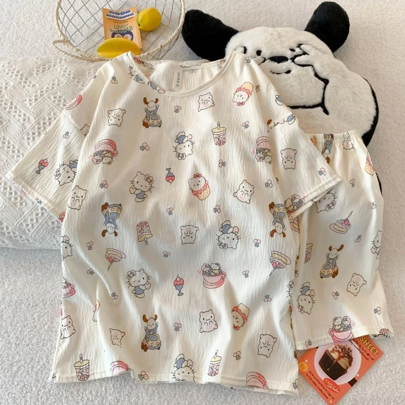 夏季卡通云朵棉kt猫睡衣女2025爆款印花日系少女可爱学生家居服装