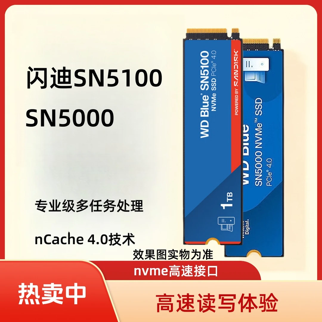 闪迪蓝盘SN5000/SN5100 1T PCIe4.0 M2硬盘高速SSD内置台式机电脑