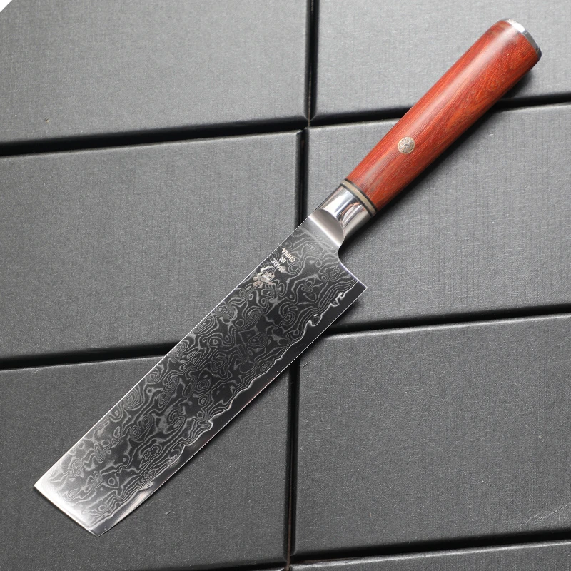 《影》67层大马士革红檀木柄雨滴纹10cr15mov钢日式平头小菜切刀