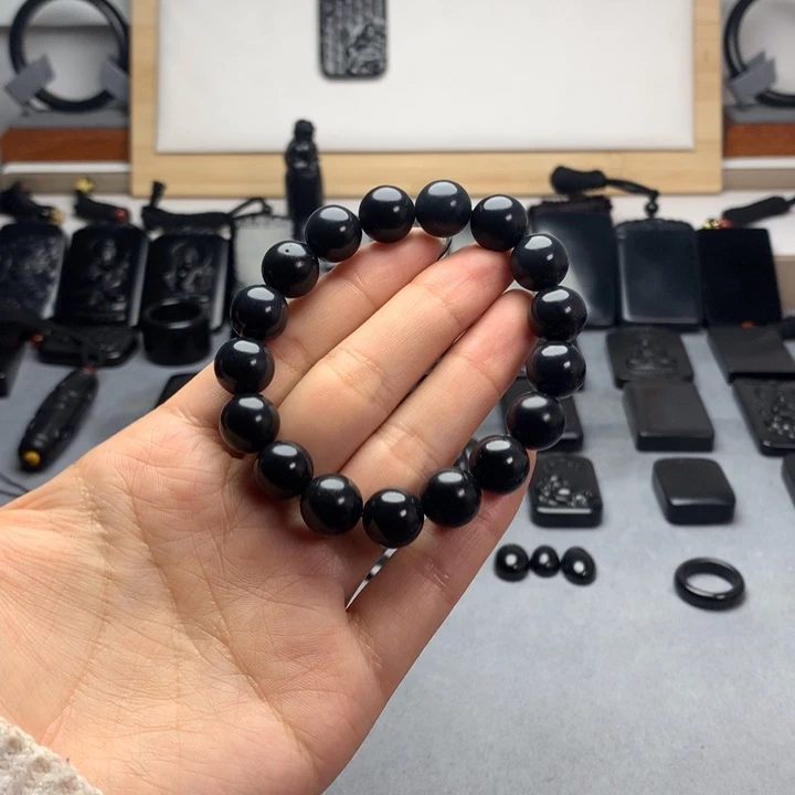 和田玉（墨玉）未镶嵌手串特价12mm