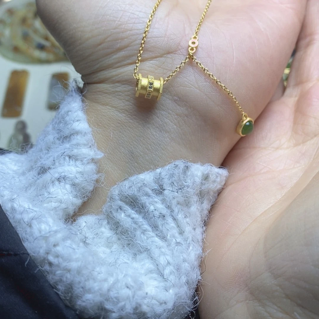 颈饰银S925镶嵌和田玉碧玉路路通吊坠