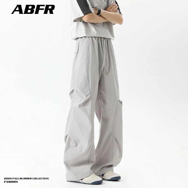 男款速干夏季休闲裤长款裤脚落地薄款褶皱工装裤美式高街百搭ins