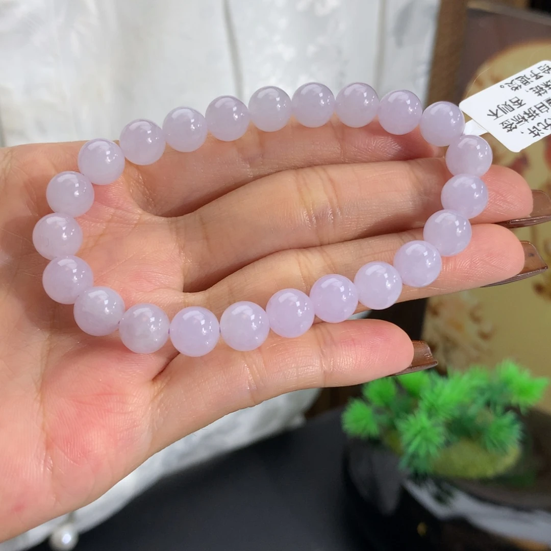 未镶嵌手串翡翠卡8细润淡淡粉紫手串