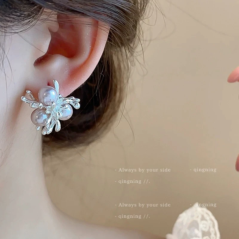 铜合金耳饰 D023淡紫色日韩法式女气质耳钉轻奢素款百搭精致小众