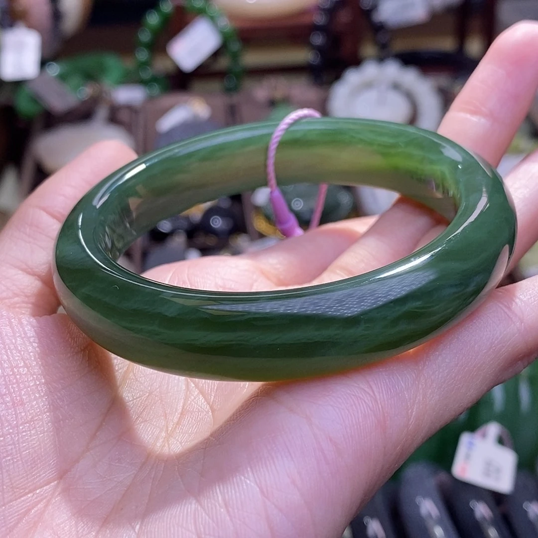 和田玉碧玉猫眼手镯55.8圈口未镶嵌