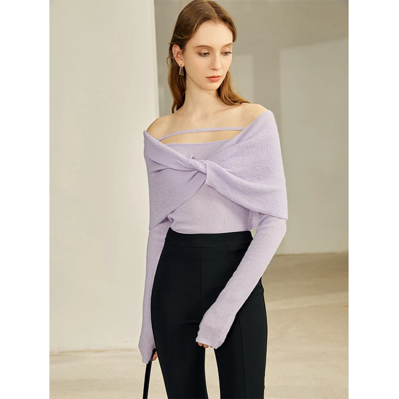 断码折扣｜玫瑰诗集NO.2 露肩扭结针织衫女性感百搭MSDHY0751