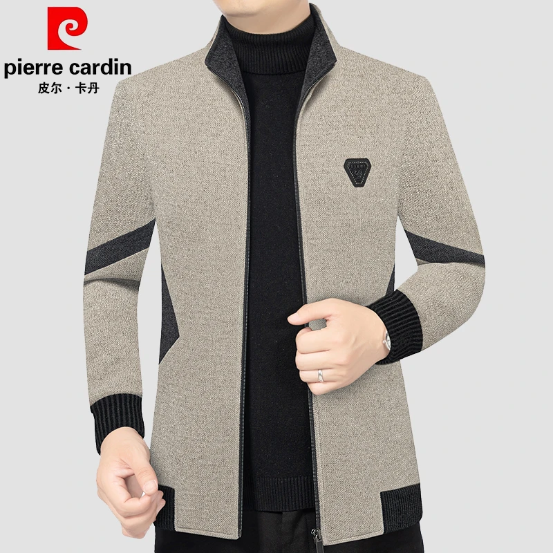 皮尔卡丹春秋季商务男士外套新款上衣时尚休闲撞色立领夹克男