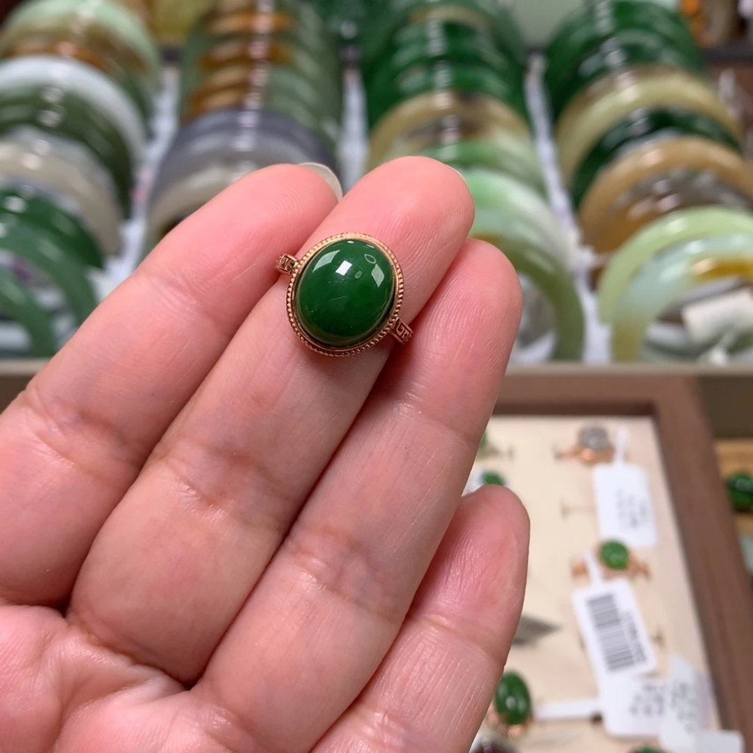 和田玉（碧玉）戒指银S925镶嵌