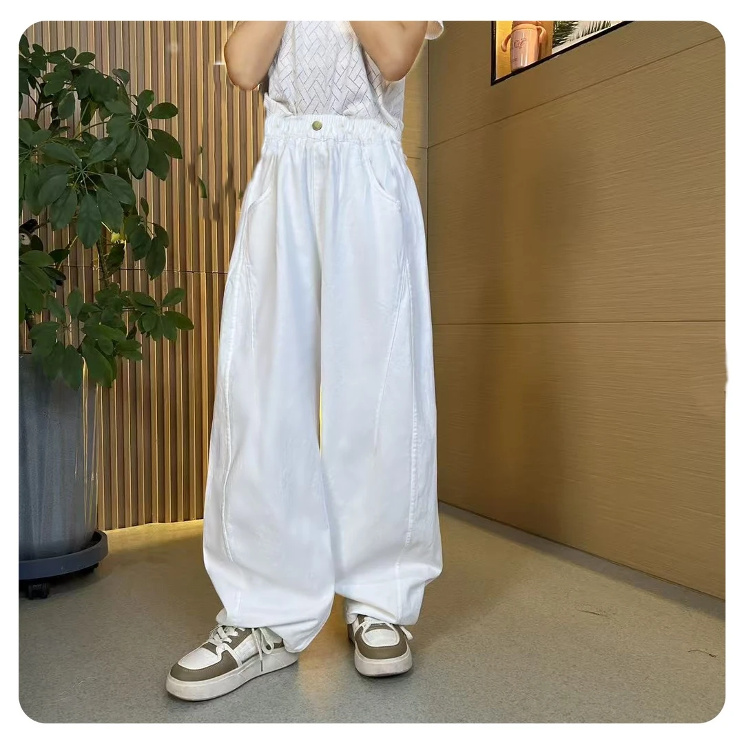 【时尚白牛仔】儿童牛仔裤男童女童纯色牛仔裤时尚韩版宽松休闲裤