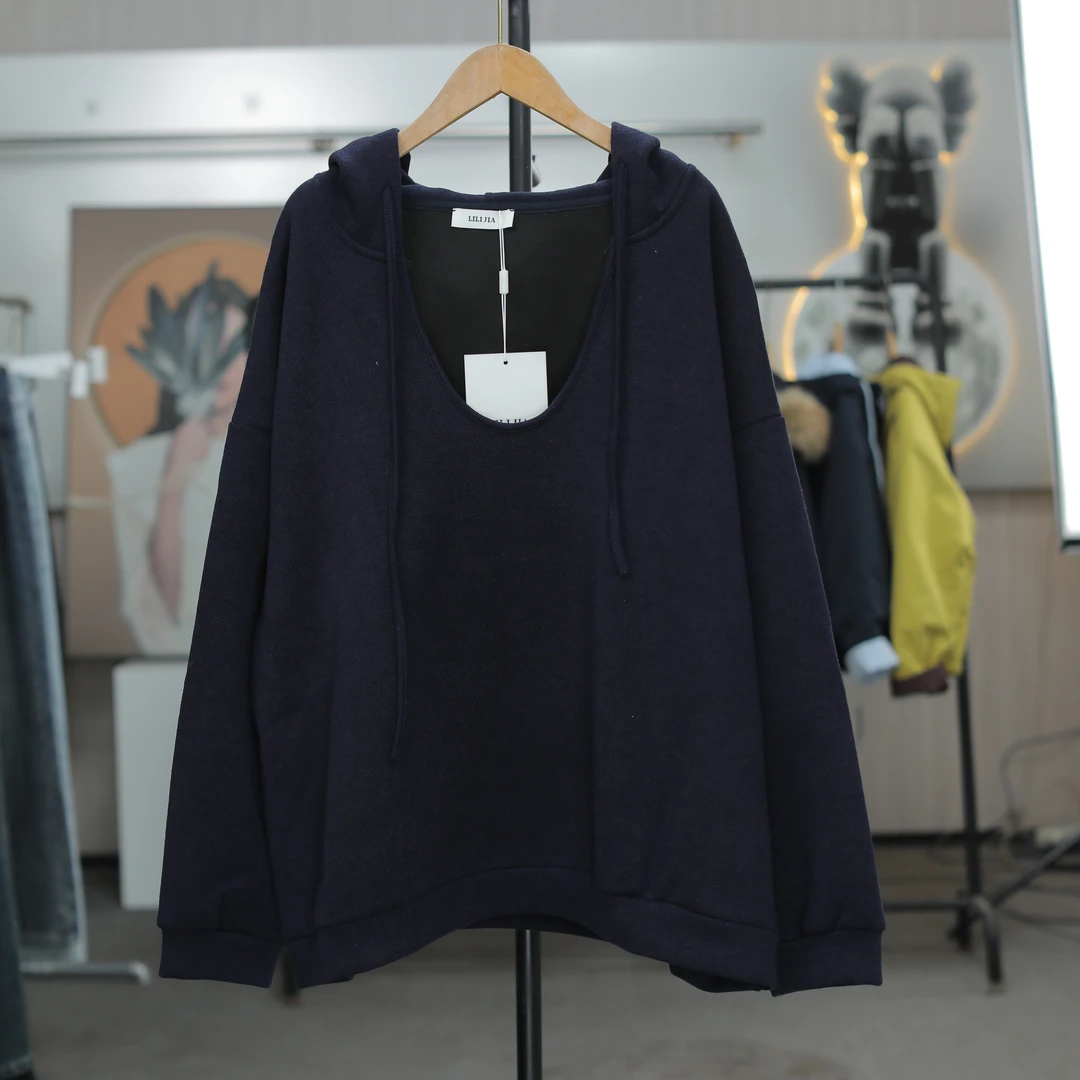 97323针织上衣毛衫秋冬时尚通勤帽衫大码女装卫衣圆领