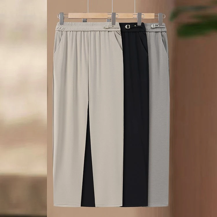 春夏新款直筒裤弹力棉舒适柔软透气松紧腰奶奶裤百搭显瘦