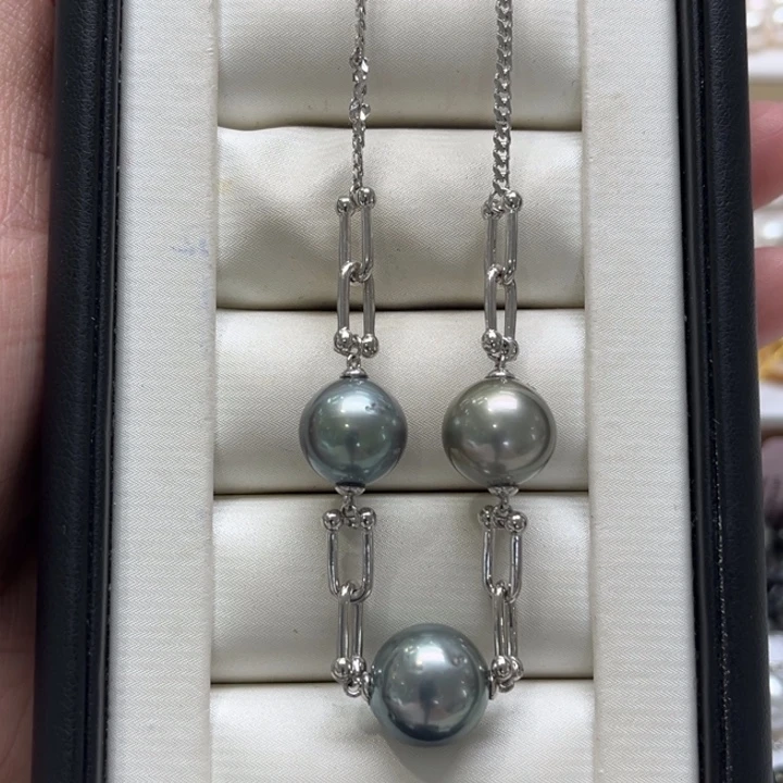 银S925镶嵌套链海水珍珠11-13m 59号