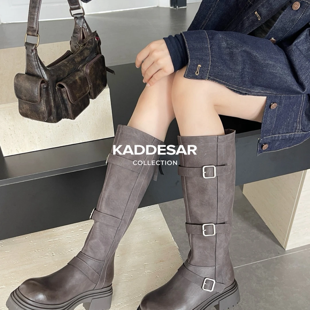 增高中筒靴百搭秋冬过膝厚底骑士时尚时装靴