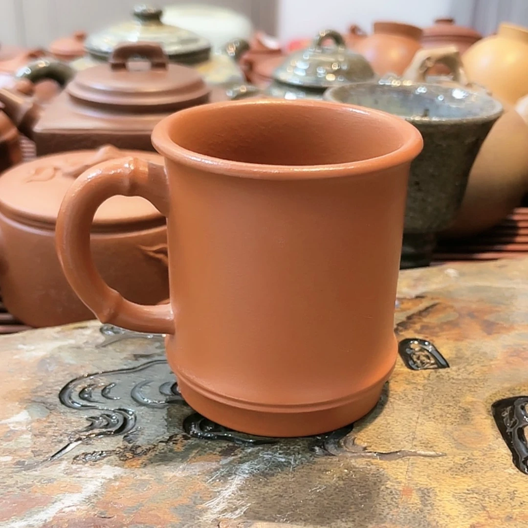 【闪购商品】紫砂茶壶朱泥带把竹节杯子