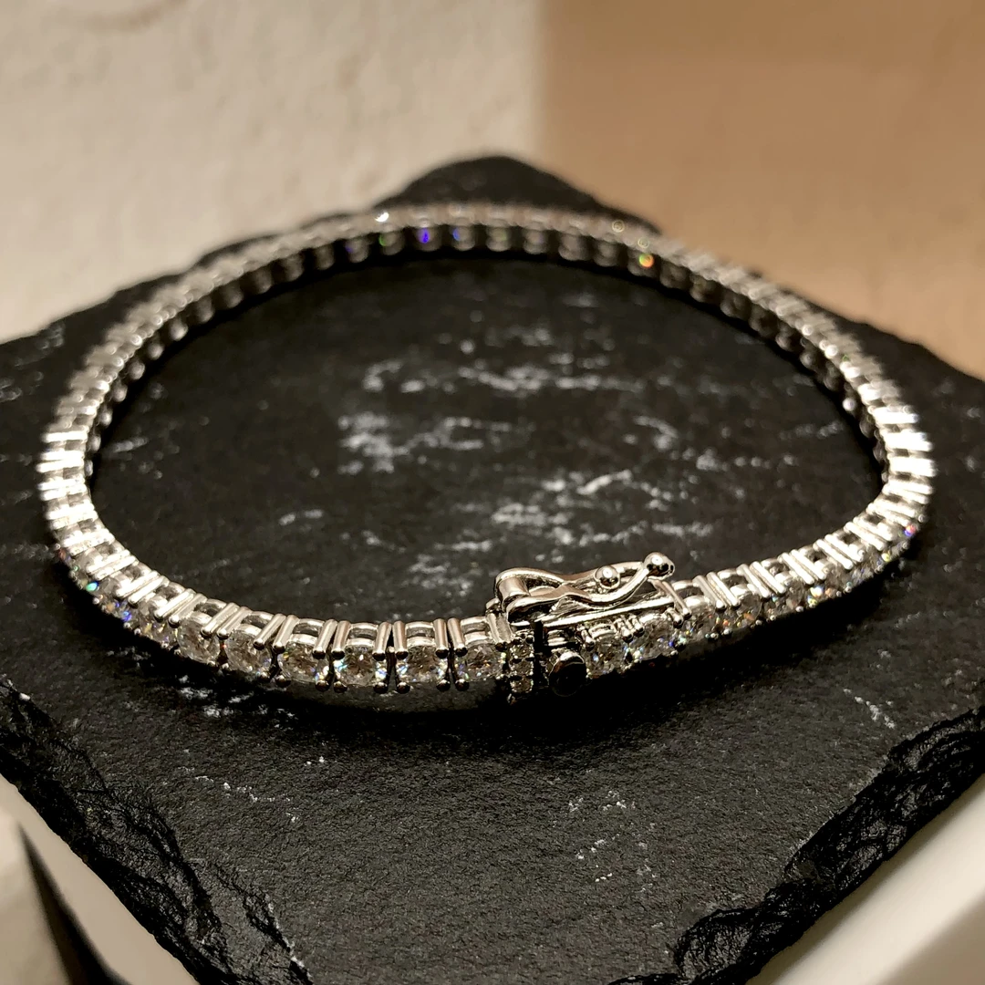 925银手链 【云上叙】S925银镶嵌莫桑石手链-约3mm-V17123-M（甄选）