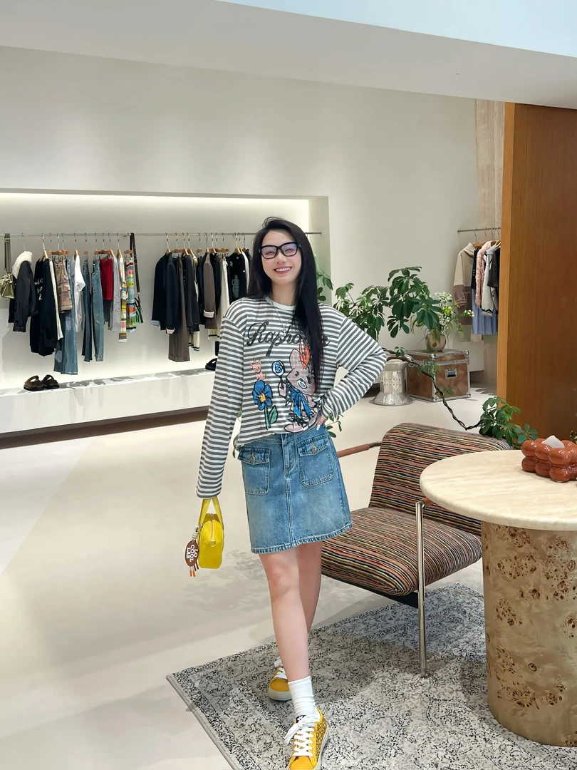 RAPHOTOS 设计师品牌 小众新款 涂鸦小熊条纹长袖T恤