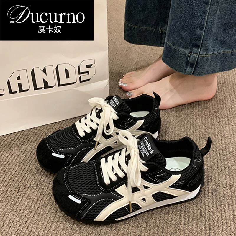 DUCURNO 黑色德训鞋女款2025新款秋季休闲运动鞋子爆款超火女鞋子