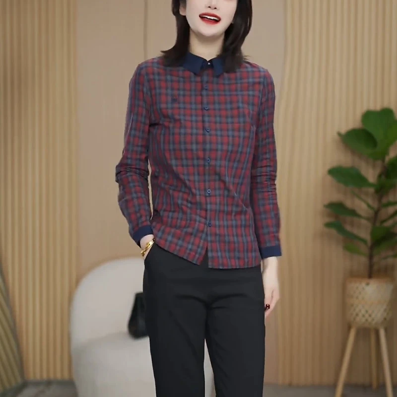 格子衬衫女士春秋季2025新款时尚减龄气质衬衣高级感轻奢洋气上衣