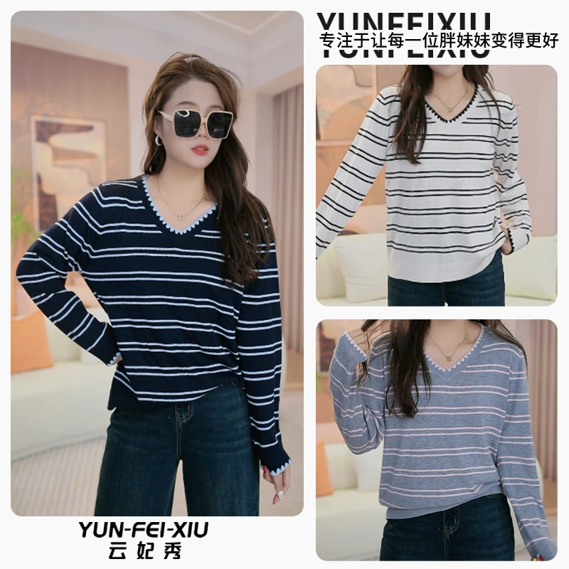 云妃秀大码女装针织衫时尚休闲胖妹妹气质减龄显瘦上衣秋23129