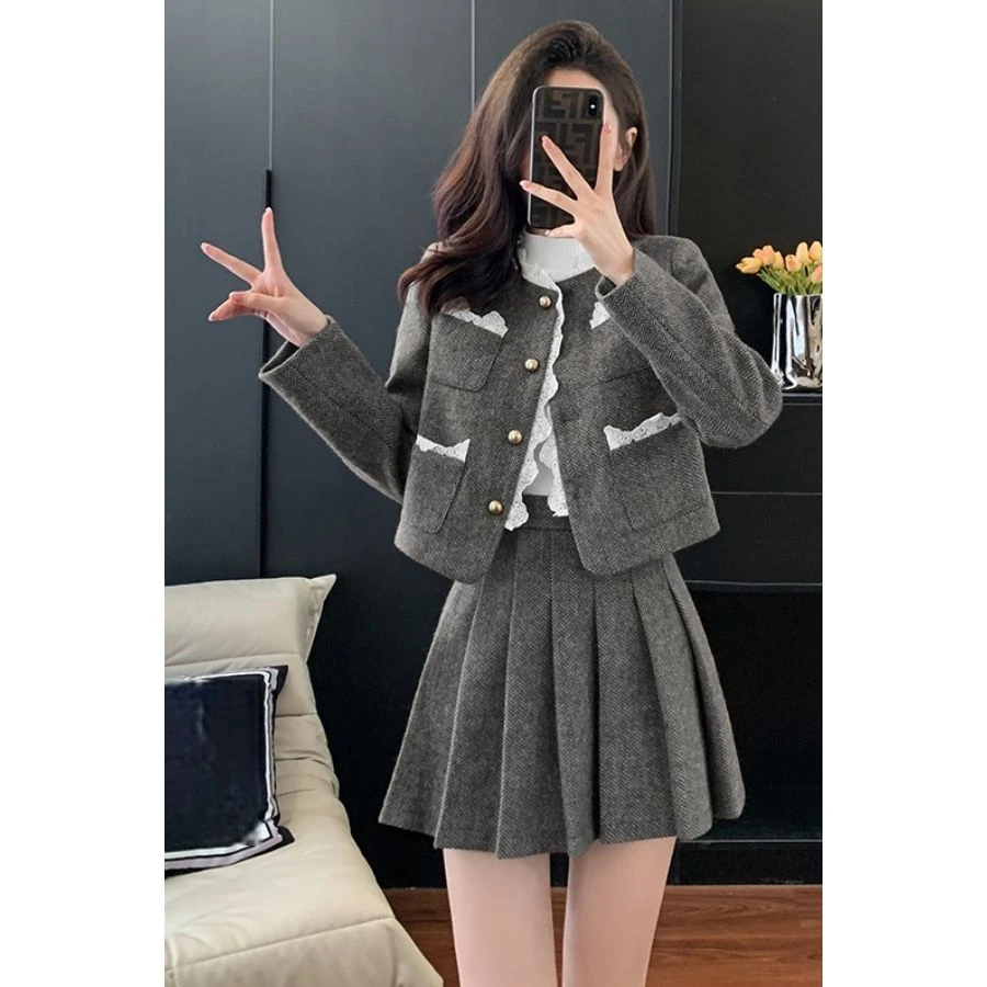 哥弟阿玛施正品高端时尚香风套装裙女2024气质新款外套百褶裙百褶