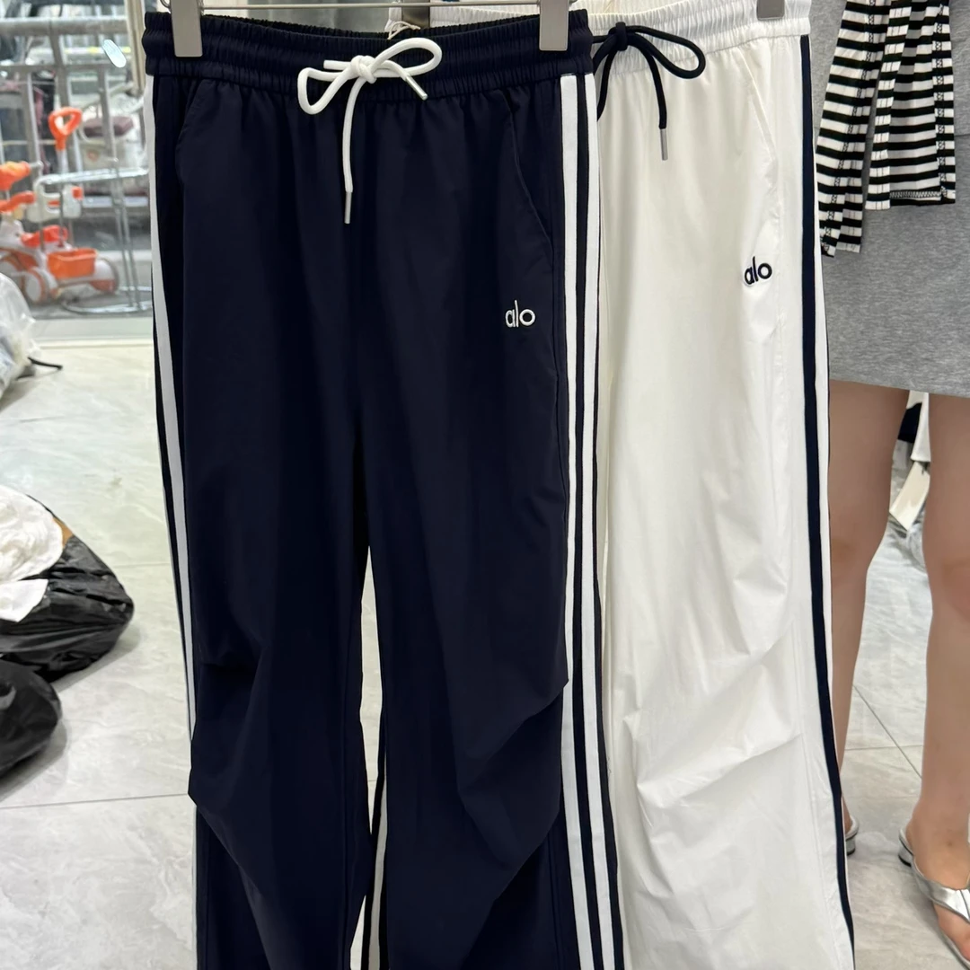 经典条纹冰丝速干女式运动裤美式宽松抽绳束脚轻薄透气防晒夏裤