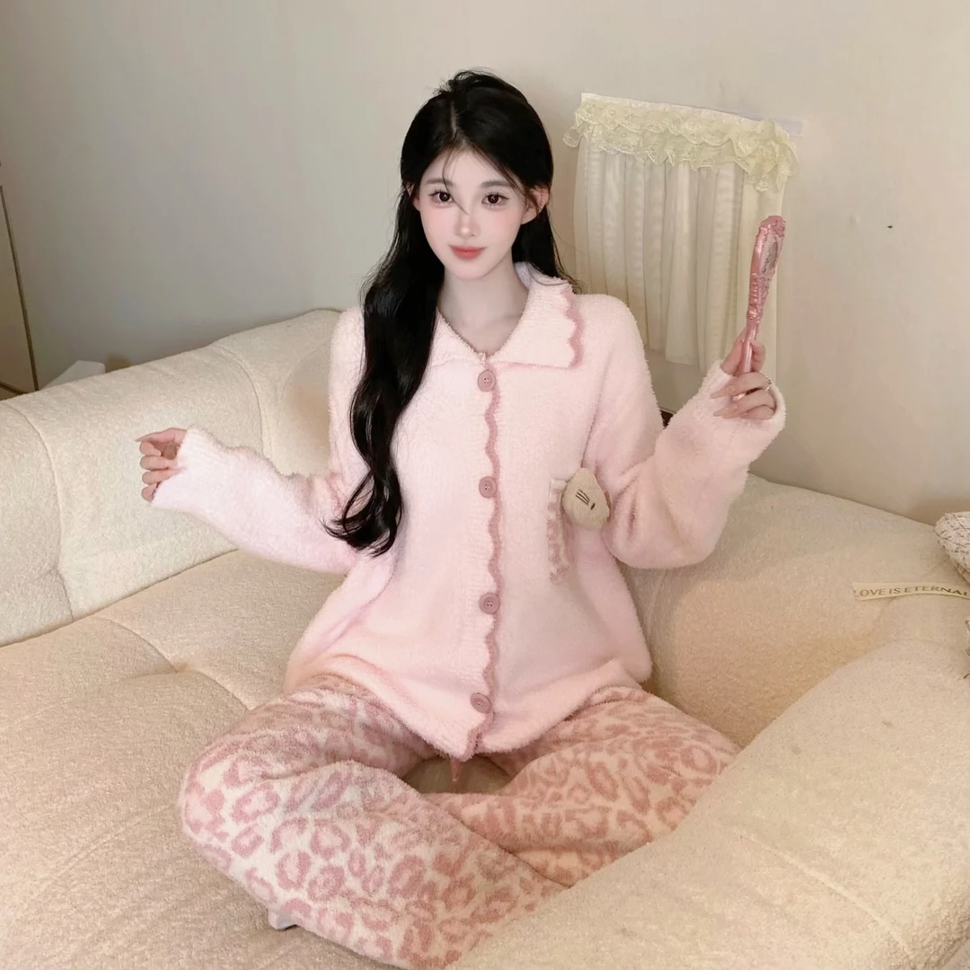 PP【甜心喵酱】软绵绵可外穿半边绒可爱宽松保暖可爱睡衣女