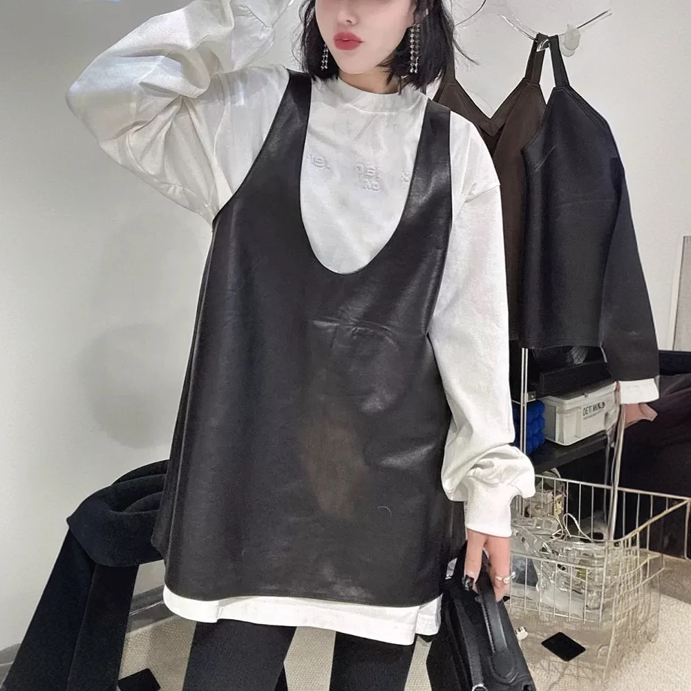 【晨浠定制】新款时尚百搭皮马甲上衣88656