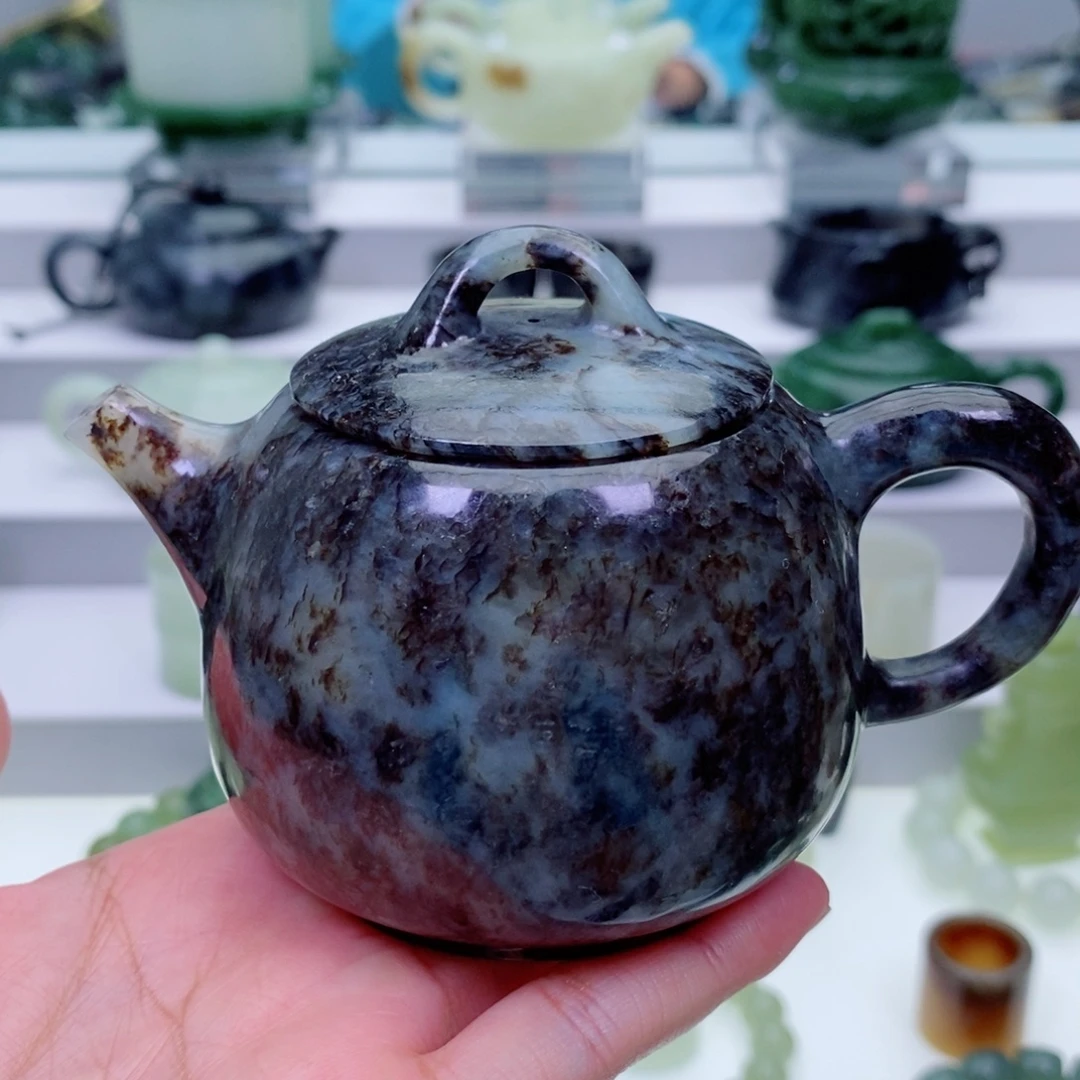和田玉未镶嵌摆件茶壶
