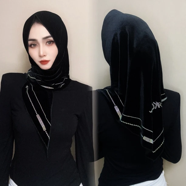 高雅烫钻金丝绒三角巾