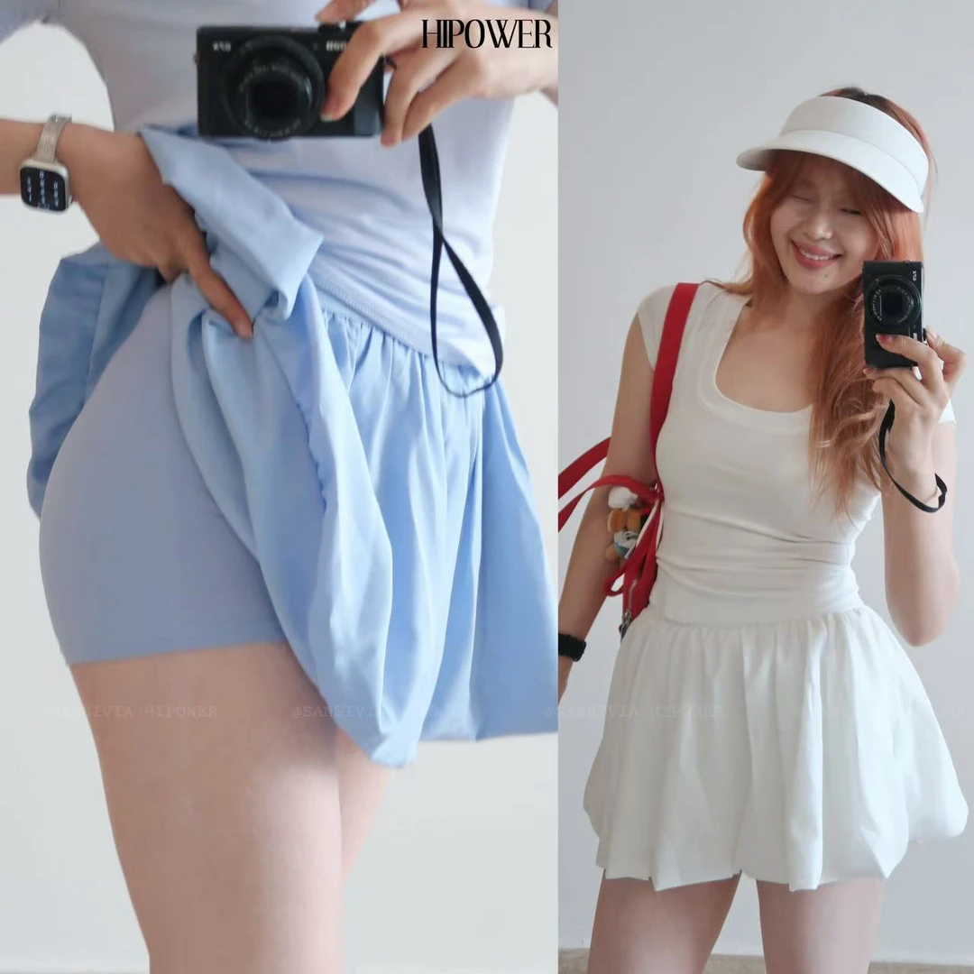 HIPOWER“时髦精花苞裙”运动健身网球裙速干跑步高腰带短裤女裙子