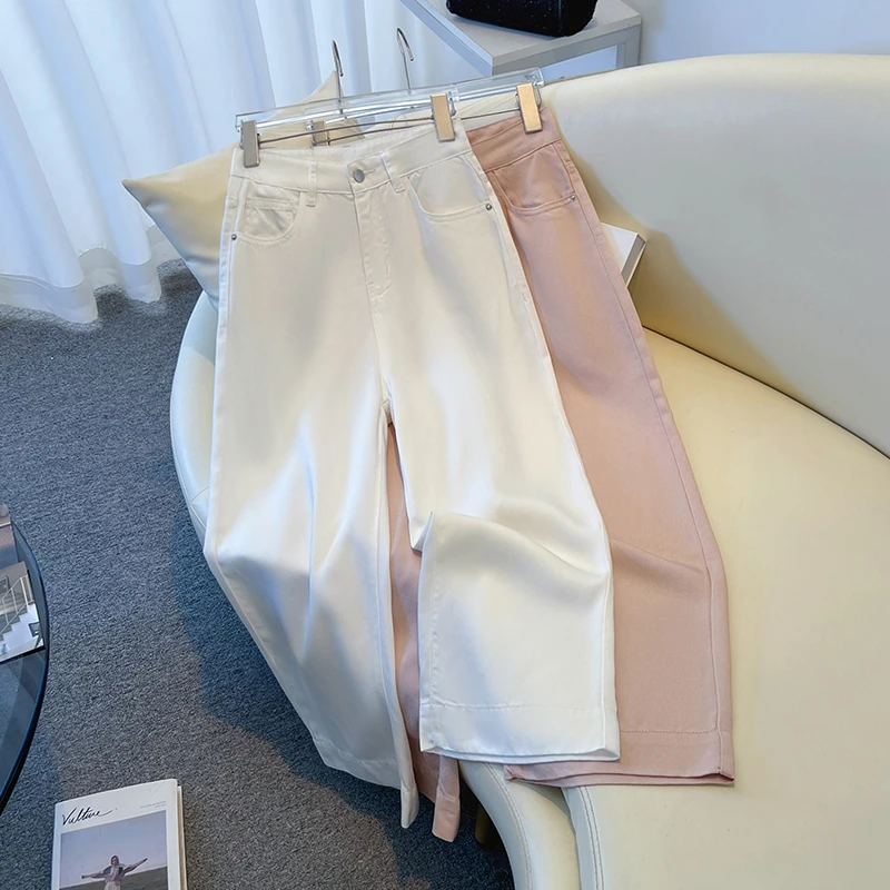 白色莱赛尔天丝牛仔裤女夏季薄款2025新款宽松显瘦冰丝九分阔腿裤