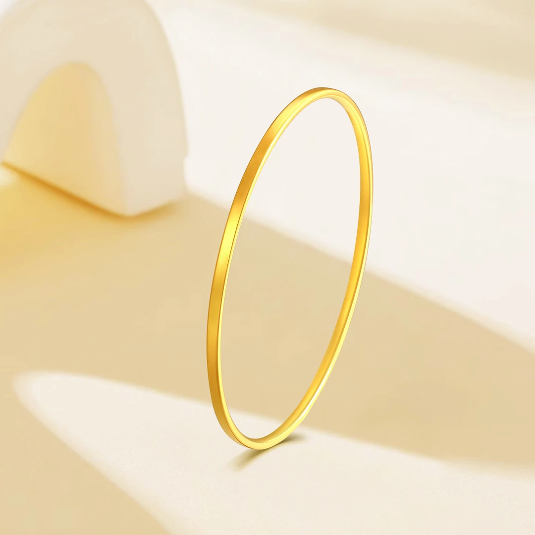 梦金园黄金足金5D手镯女经典新款百搭纯金素圈手镯生日礼物送女友