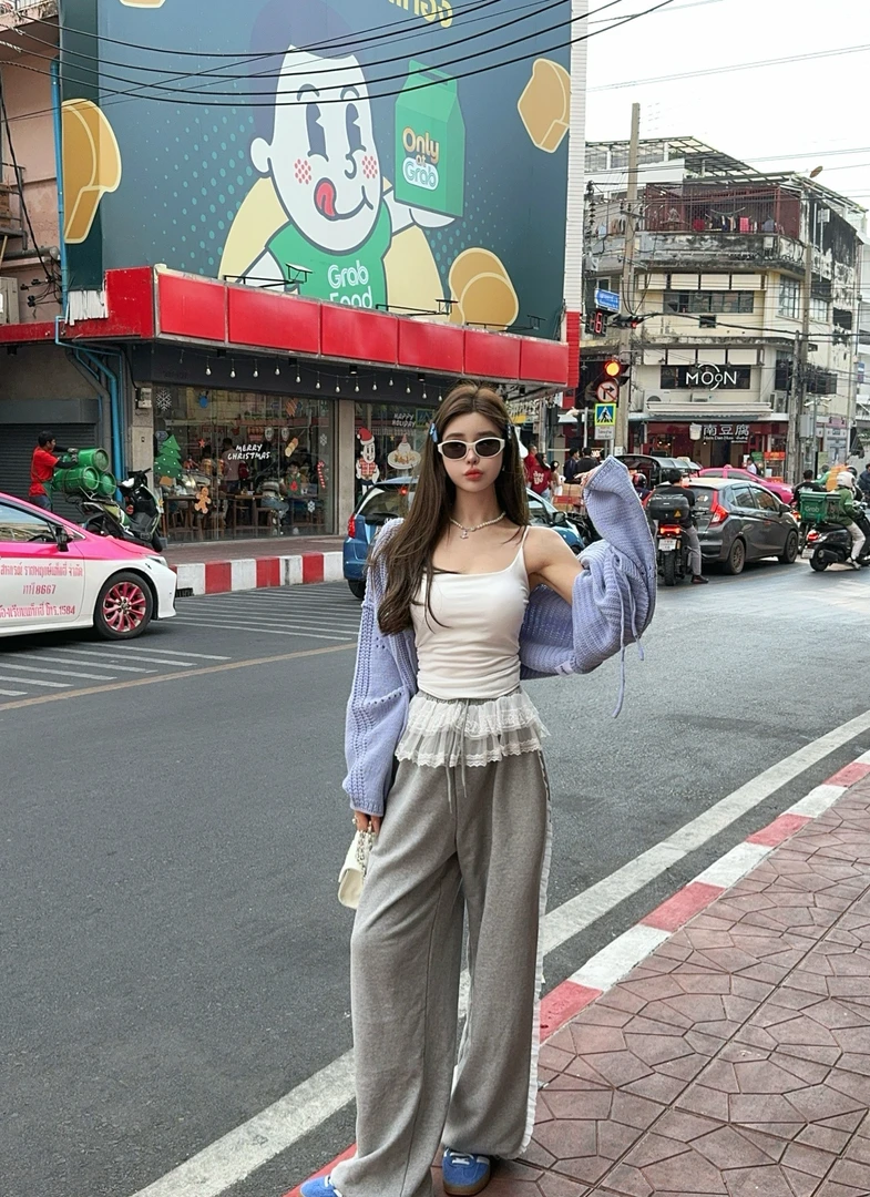 米娜家【西海岸】泡菜订制绑绳蓝色针织衫