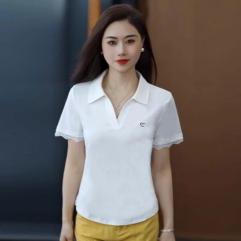 时尚修身显瘦翻领短袖T恤女士夏季新款减龄小个子短款POLO体恤衫