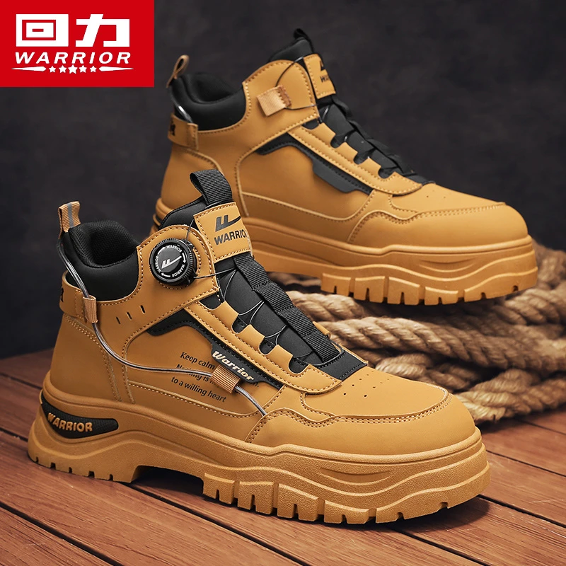 回力马丁靴男款2026新款大黄靴子秋季百搭厚底耐磨户外登山工装靴
