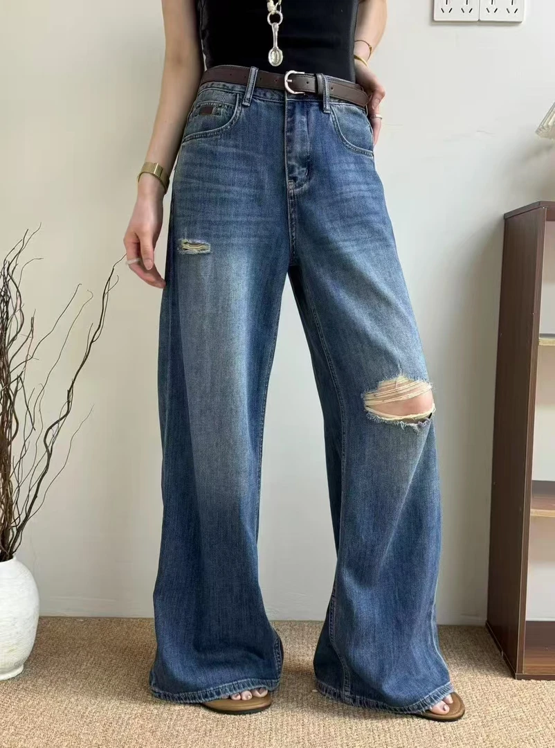 休闲常规女牛仔裤直筒裤长裤复古裤子直筒裤